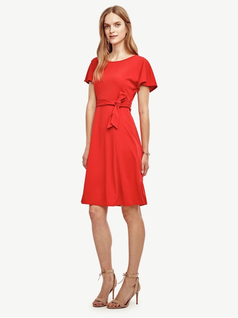 Ann Taylor Elegant Red Tie-Waist Midi Dress
